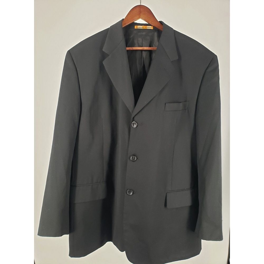 Richard Harris Suit Jacket Blazer Black 46R Shell 100%‎ Wool 3 Button Closure